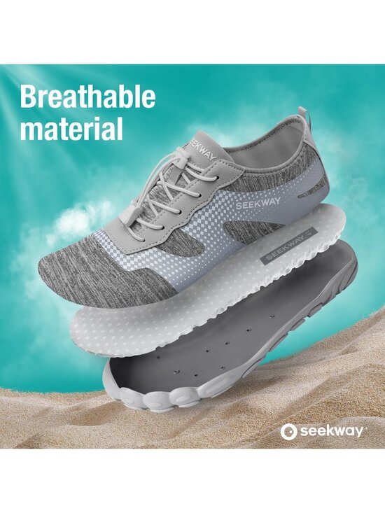 ?Men\'s Grey White Spandex Low Top Quick Dry Comfortable Lace up Shoes main image 4